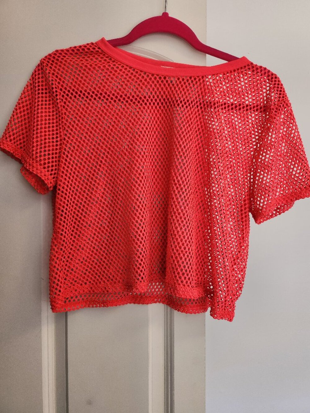 Love by J hot pink fishnet blouse